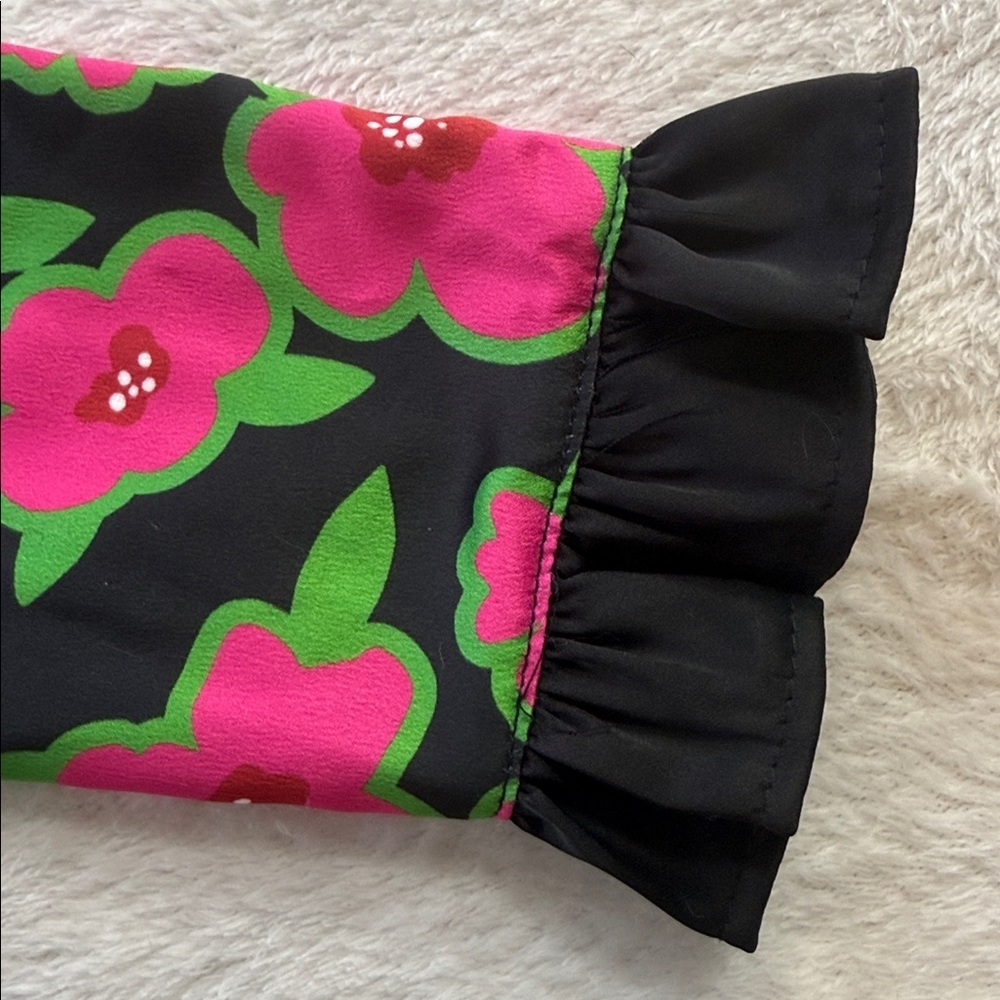 Asos Twisted Wunder Pink & Black Floral Print Bib Collar Long Sleeve Dress - Picture 8 of 15